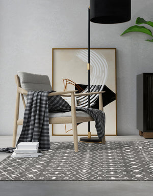 Dark Gray 4' x 6' Tribal Trellis Rectangle Area Rug Geometric Southwestern Inspired Durable Carpet for Home Interior Design for Sale at Rug Engine