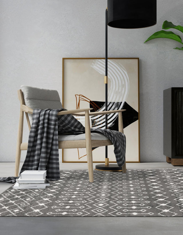 Dark Gray 8' x 10' Tribal Trellis Rectangle Area Rug Geometric Southwestern Inspired Durable Carpet for Home Interior Design for Sale at Rug Engine