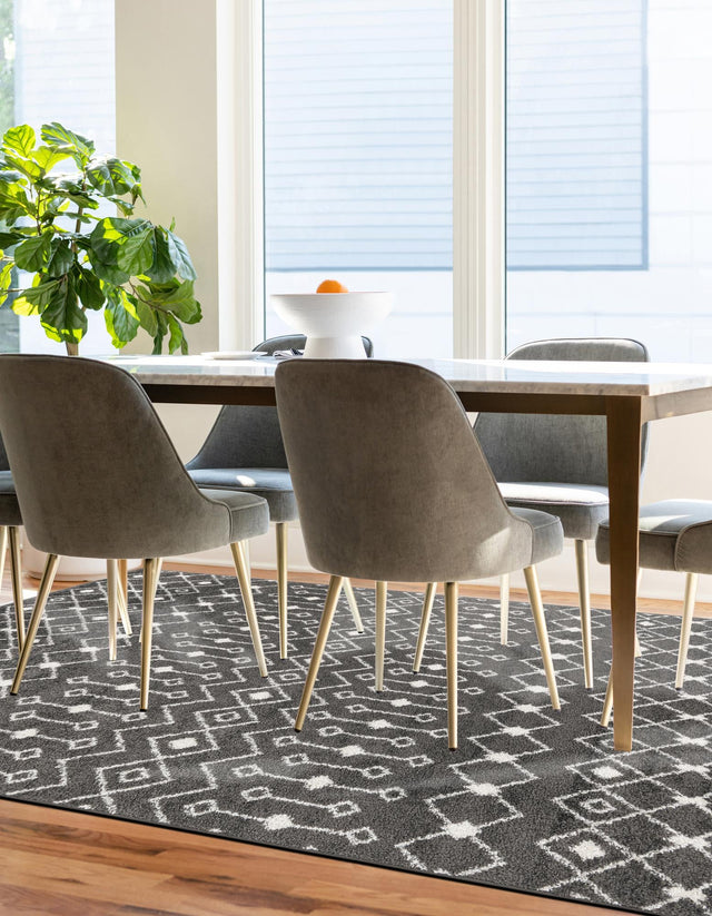 Dark Gray 4' x 6' Tribal Trellis Rectangle Area Rug Geometric Southwestern Inspired Durable Carpet for Home Interior Design for Sale at Rug Engine