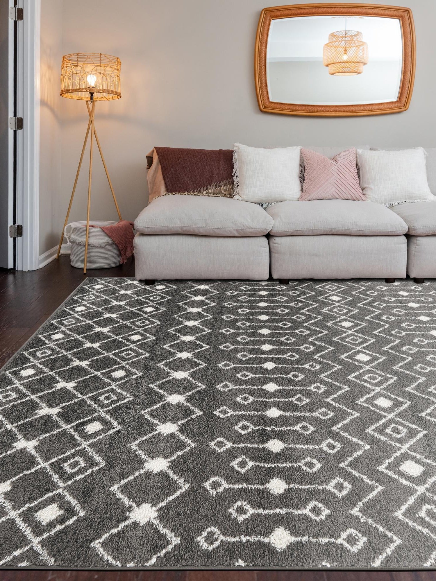 Dark Gray 10' 8 x 14' Tribal Trellis Rectangle Area Rug Geometric Southwestern Inspired Durable Carpet for Home Interior Design for Sale at Rug Engine