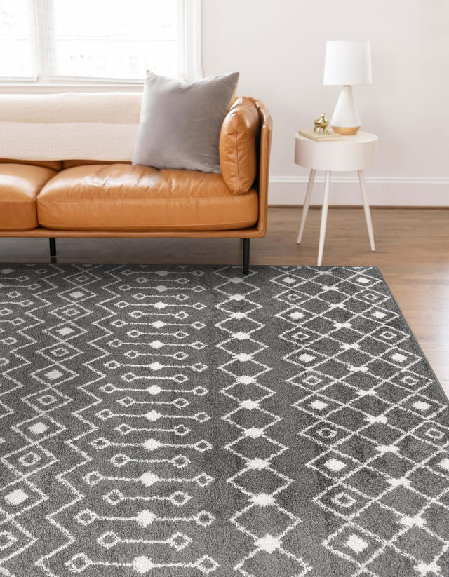 Dark Gray 9' x 12' Tribal Trellis Rectangle Area Rug Geometric Southwestern Inspired Durable Carpet for Home Interior Design for Sale at Rug Engine