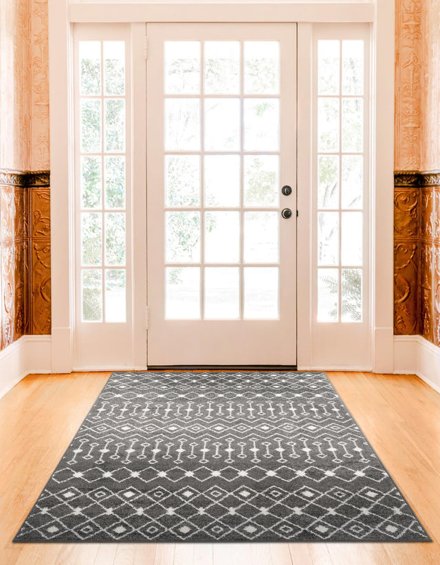 Dark Gray 4' x 6' Tribal Trellis Rectangle Area Rug Geometric Southwestern Inspired Durable Carpet for Home Interior Design for Sale at Rug Engine