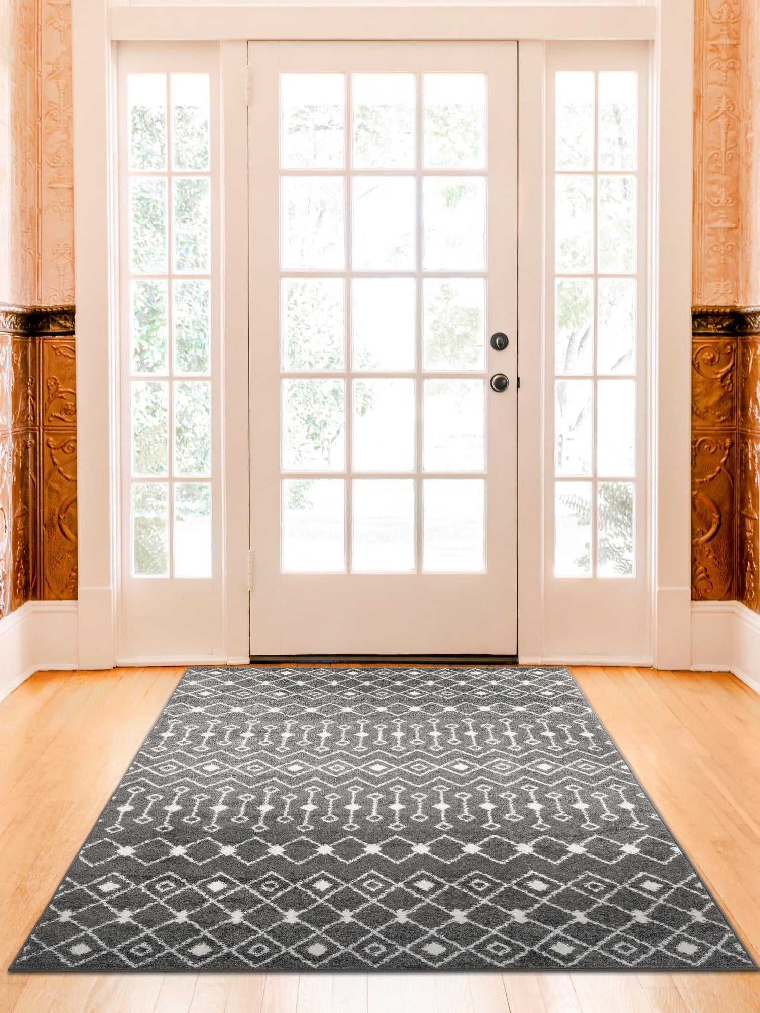 Dark Gray 8' x 10' Tribal Trellis Rectangle Area Rug Geometric Southwestern Inspired Durable Carpet for Home Interior Design for Sale at Rug Engine
