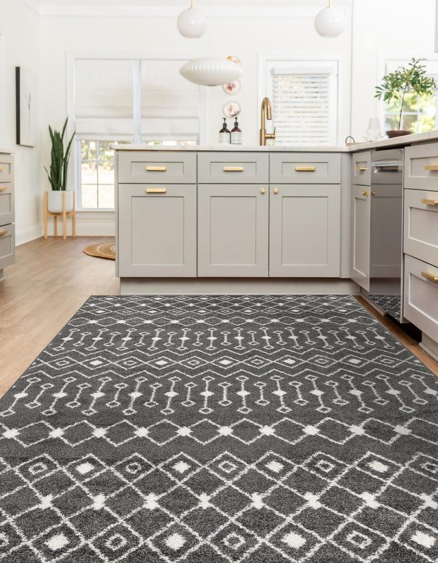 Dark Gray 4' x 6' Tribal Trellis Rectangle Area Rug Geometric Southwestern Inspired Durable Carpet for Home Interior Design for Sale at Rug Engine