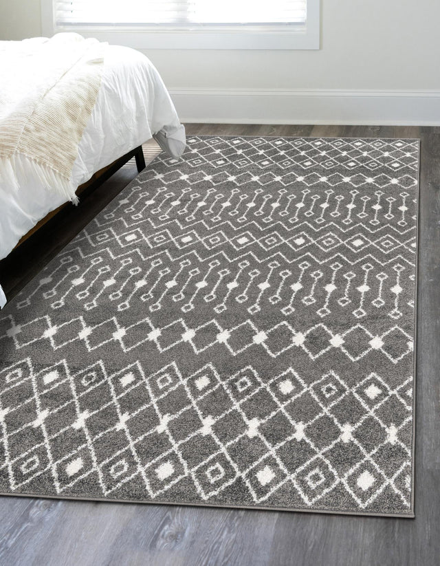 Dark Gray 10' 8 x 14' Tribal Trellis Rectangle Area Rug Geometric Southwestern Inspired Durable Carpet for Home Interior Design for Sale at Rug Engine