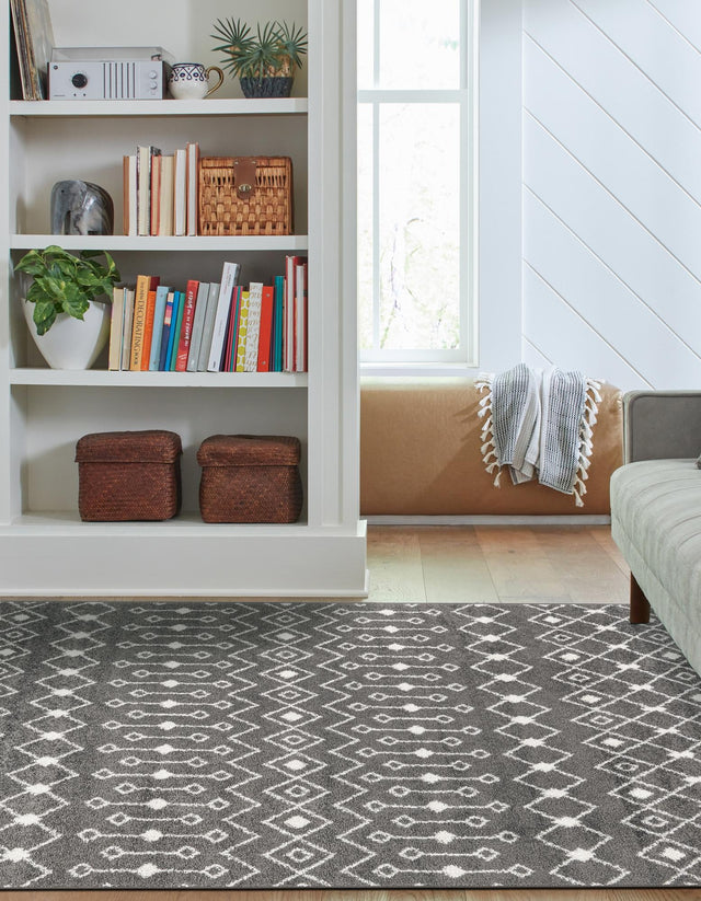 Dark Gray 4' x 6' Tribal Trellis Rectangle Area Rug Geometric Southwestern Inspired Durable Carpet for Home Interior Design for Sale at Rug Engine