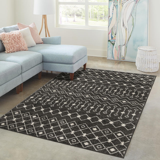 Dark Gray 10' 8 x 14' Tribal Trellis Rectangle Area Rug Geometric Southwestern Inspired Durable Carpet for Home Interior Design for Sale at Rug Engine