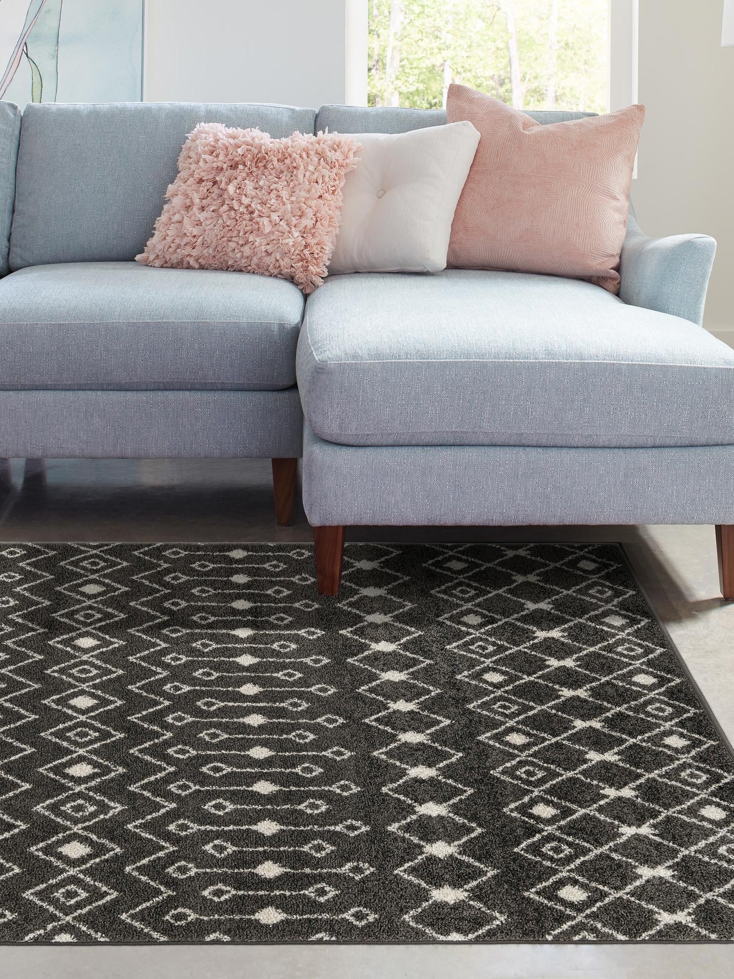 Dark Gray 10' 8 x 14' Tribal Trellis Rectangle Area Rug Geometric Southwestern Inspired Durable Carpet for Home Interior Design for Sale at Rug Engine