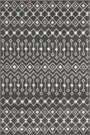 Dark Gray 4' x 6' Tribal Trellis Rectangle Area Rug Geometric Southwestern Inspired Durable Carpet for Home Interior Design for Sale at Rug Engine