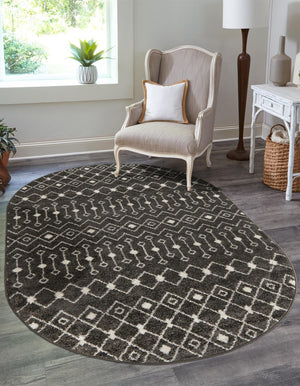 Dark Gray 4' x 6' Tribal Trellis Oval Area Rug Geometric Southwestern Inspired Durable Carpet for Home Interior Design for Sale at Rug Engine