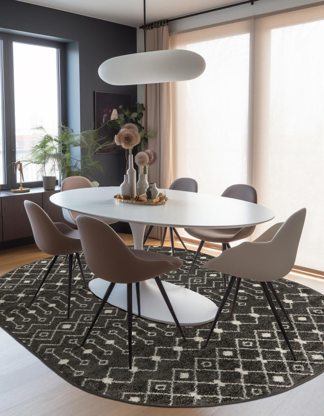 Dark Gray 5' 3 x 8' Tribal Trellis Oval Area Rug Geometric Southwestern Inspired Durable Carpet for Home Interior Design for Sale at Rug Engine