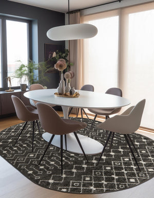 Dark Gray 7' 10 x 10' Tribal Trellis Oval Area Rug Geometric Southwestern Inspired Durable Carpet for Home Interior Design for Sale at Rug Engine