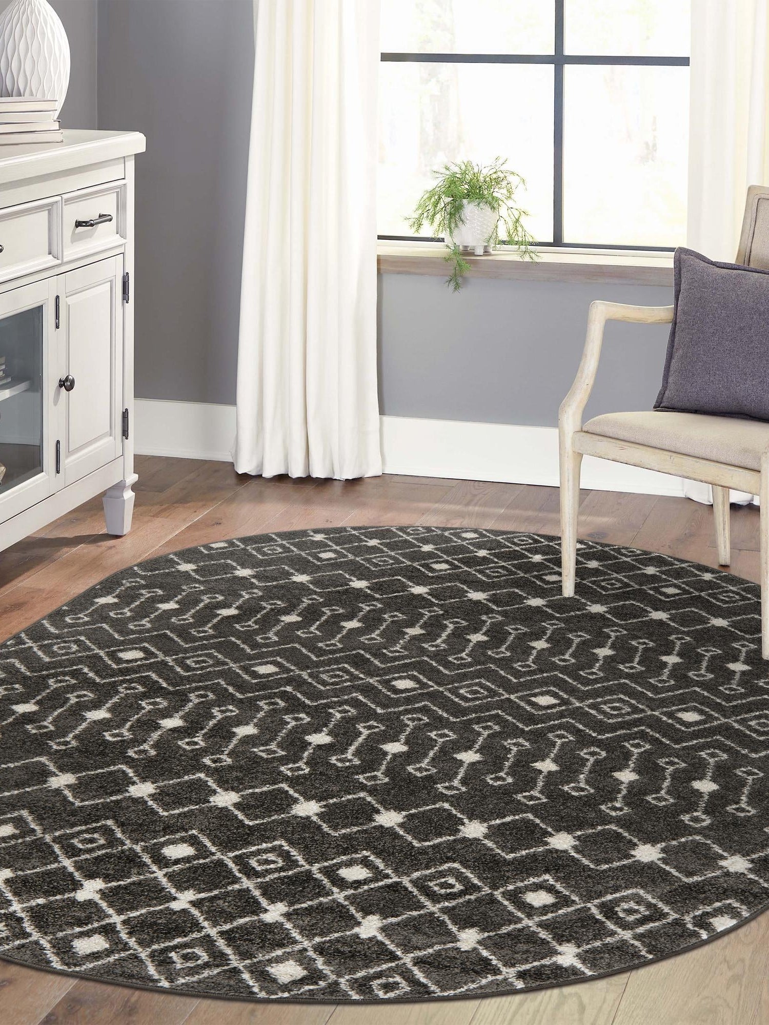 Dark Gray 5' 3 x 8' Tribal Trellis Oval Area Rug Geometric Southwestern Inspired Durable Carpet for Home Interior Design for Sale at Rug Engine