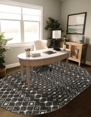 Dark Gray 5' 3 x 8' Tribal Trellis Oval Area Rug Geometric Southwestern Inspired Durable Carpet for Home Interior Design for Sale at Rug Engine