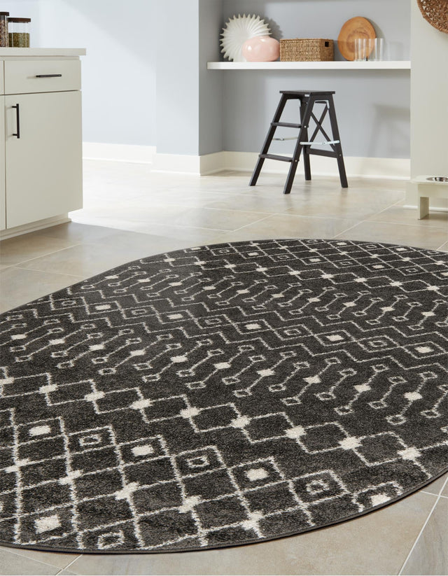 Dark Gray 5' 3 x 8' Tribal Trellis Oval Area Rug Geometric Southwestern Inspired Durable Carpet for Home Interior Design for Sale at Rug Engine