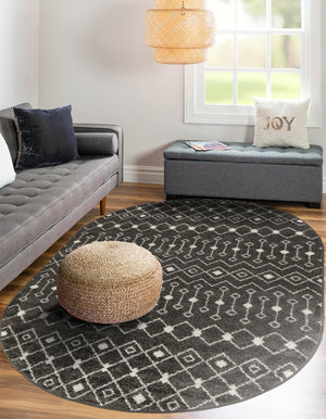 Dark Gray 4' x 6' Tribal Trellis Oval Area Rug Geometric Southwestern Inspired Durable Carpet for Home Interior Design for Sale at Rug Engine