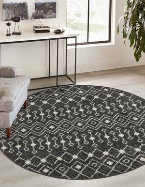 Dark Gray 10' x 10' Tribal Trellis Round Area Rug Geometric Southwestern Inspired Durable Carpet for Home Interior Design for Sale at Rug Engine
