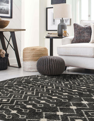 Dark Gray 3' 3 x 3' 3 Tribal Trellis Round Area Rug Geometric Southwestern Inspired Durable Carpet for Home Interior Design for Sale at Rug Engine