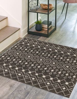Dark Gray 6' x 6' Tribal Trellis Square Area Rug Geometric Southwestern Inspired Durable Carpet for Home Interior Design for Sale at Rug Engine