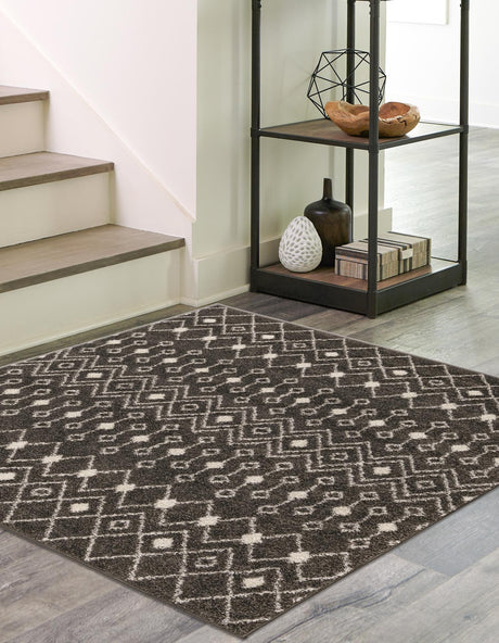 Dark Gray 7' 10 x 7' 10 Tribal Trellis Square Area Rug Geometric Southwestern Inspired Durable Carpet for Home Interior Design for Sale at Rug Engine