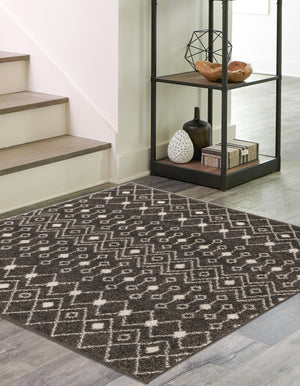 Dark Gray 6' x 6' Tribal Trellis Square Area Rug Geometric Southwestern Inspired Durable Carpet for Home Interior Design for Sale at Rug Engine