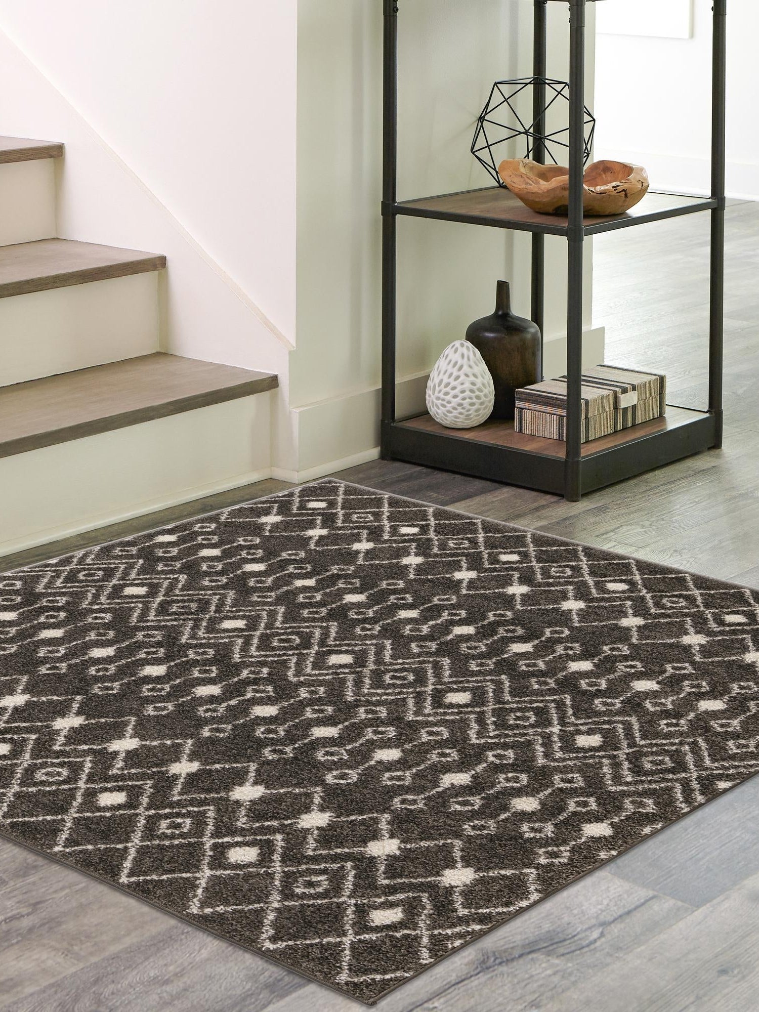 Dark Gray 4' x 4' Tribal Trellis Square Area Rug Geometric Southwestern Inspired Durable Carpet for Home Interior Design for Sale at Rug Engine