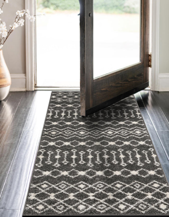 Dark Gray 3' 3 x 16' 5 Tribal Trellis Runner Area Rug Geometric Southwestern Inspired Durable Carpet for Home Interior Design for Sale at Rug Engine