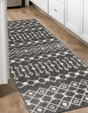 Dark Gray 3' 3 x 16' 5 Tribal Trellis Runner Area Rug Geometric Southwestern Inspired Durable Carpet for Home Interior Design for Sale at Rug Engine