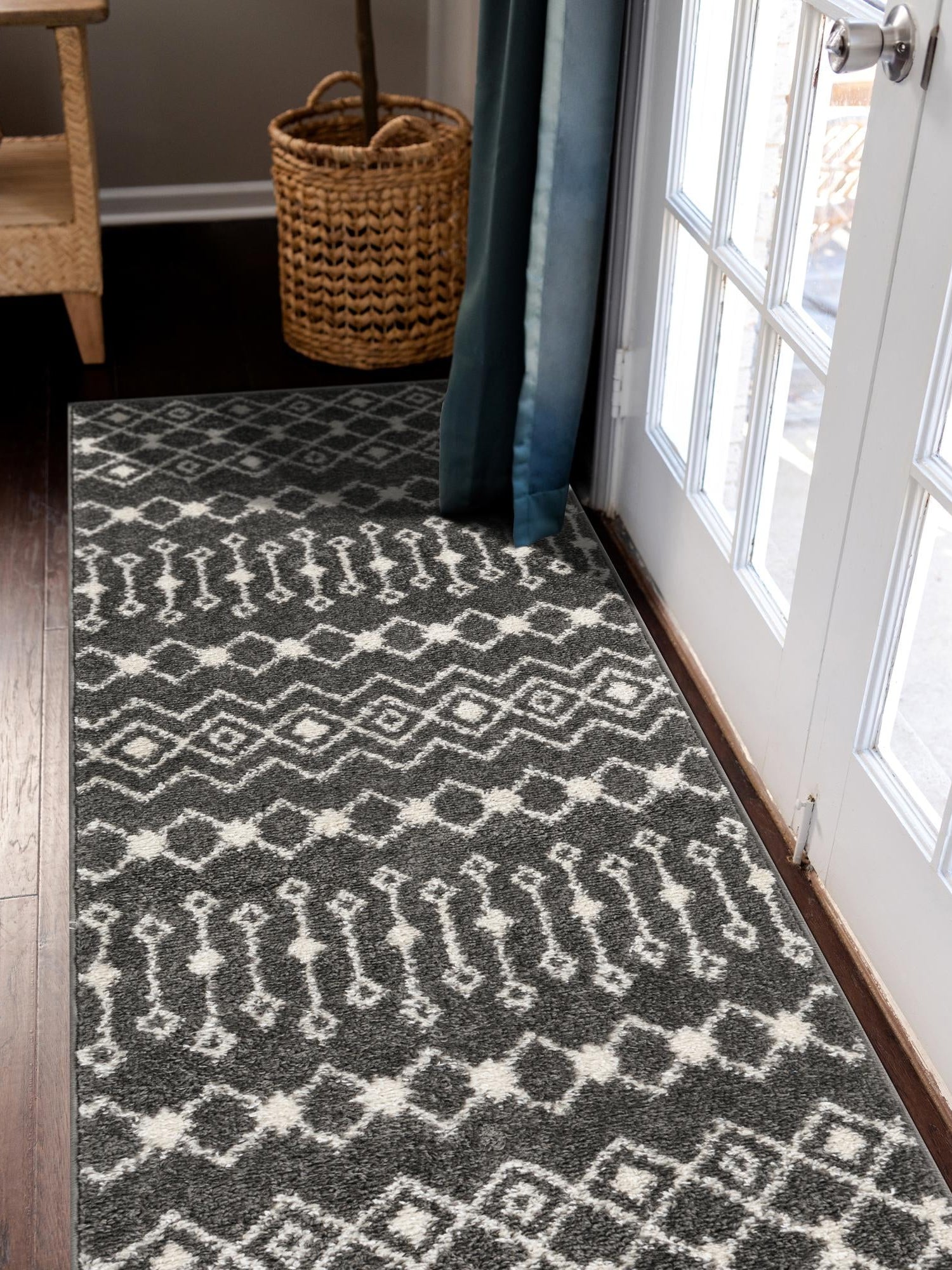 Dark Gray 2' 7 x 10' Tribal Trellis Runner Area Rug Geometric Southwestern Inspired Durable Carpet for Home Interior Design for Sale at Rug Engine