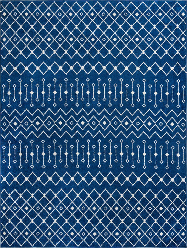 Navy Blue 10' 8 x 14' Tribal Trellis Rectangle Area Rug Geometric Southwestern Inspired Durable Carpet for Home Interior Design for Sale at Rug Engine