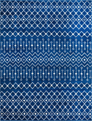 Navy Blue 10' x 13' 1 Tribal Trellis Rectangle Area Rug Geometric Southwestern Inspired Durable Carpet for Home Interior Design for Sale at Rug Engine