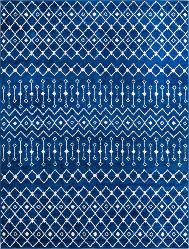 Navy Blue 10' x 13' 1 Tribal Trellis Rectangle Area Rug Geometric Southwestern Inspired Durable Carpet for Home Interior Design for Sale at Rug Engine