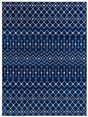 Navy Blue 9' x 12' Tribal Trellis Rectangle Area Rug Geometric Southwestern Inspired Durable Carpet for Home Interior Design for Sale at Rug Engine
