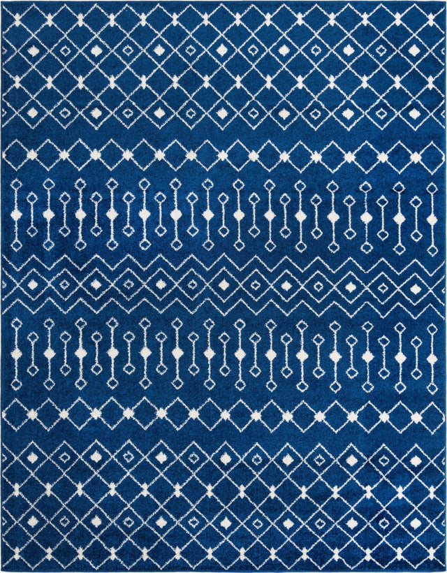 Navy Blue 7' 10 x 10' Tribal Trellis Rectangle Area Rug Geometric Southwestern Inspired Durable Carpet for Home Interior Design for Sale at Rug Engine