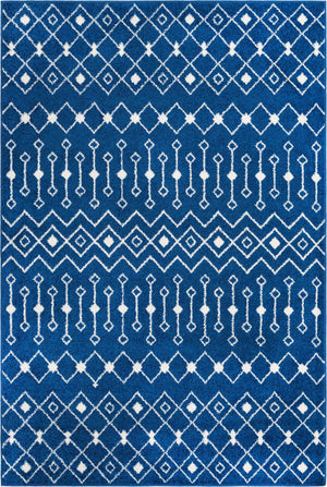 Navy Blue 6' 1 x 9' Tribal Trellis Rectangle Area Rug Geometric Southwestern Inspired Durable Carpet for Home Interior Design for Sale at Rug Engine