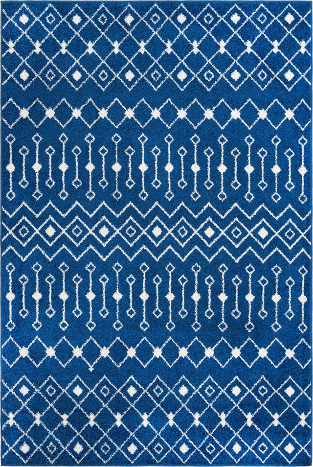 Navy Blue 6' 1 x 9' Tribal Trellis Rectangle Area Rug Geometric Southwestern Inspired Durable Carpet for Home Interior Design for Sale at Rug Engine
