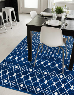 Navy Blue 9' x 12' Tribal Trellis Rectangle Area Rug Geometric Southwestern Inspired Durable Carpet for Home Interior Design for Sale at Rug Engine