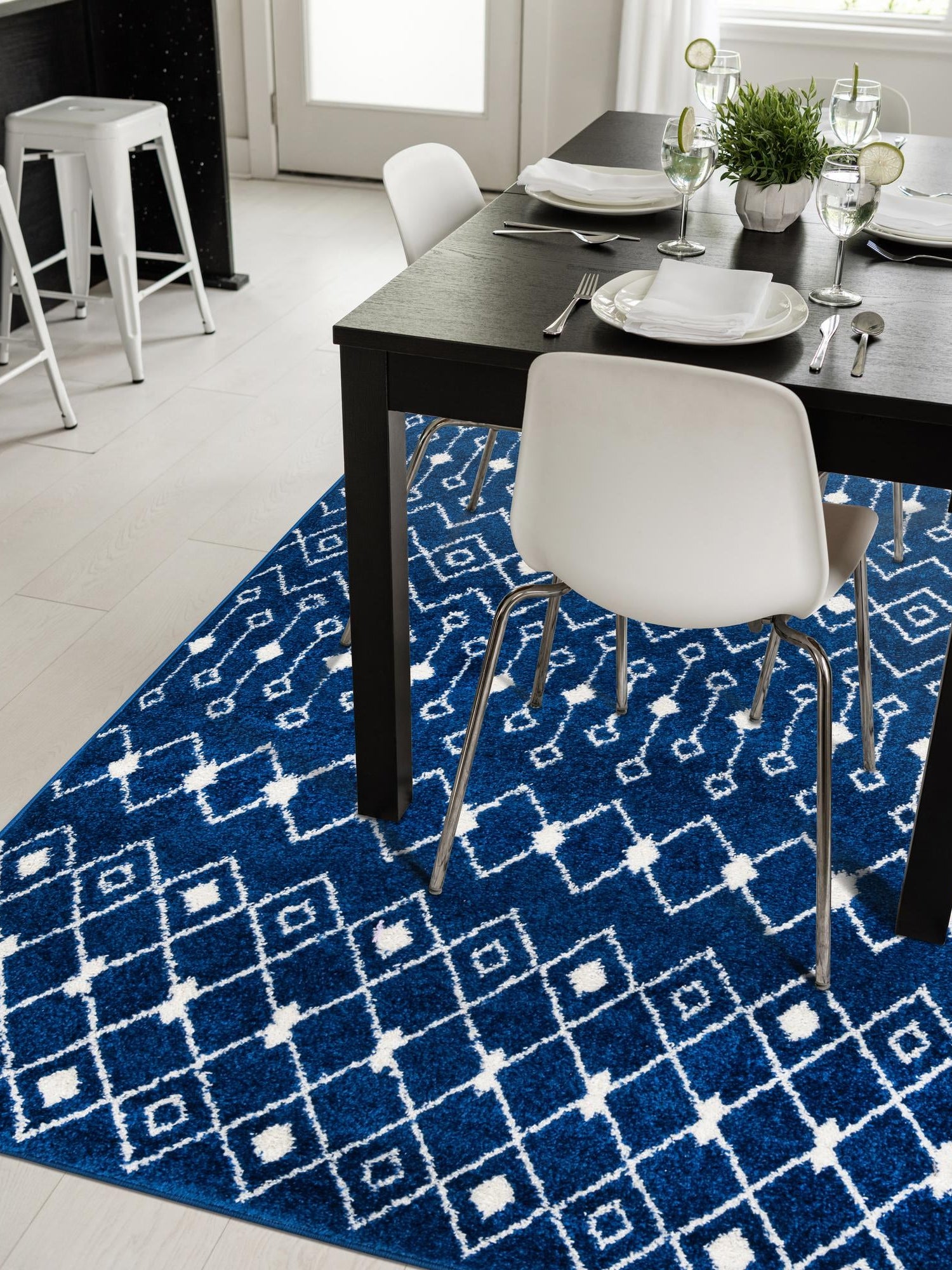 Navy Blue 2' x 3' 1 Tribal Trellis Rectangle Area Rug Geometric Southwestern Inspired Durable Carpet for Home Interior Design for Sale at Rug Engine