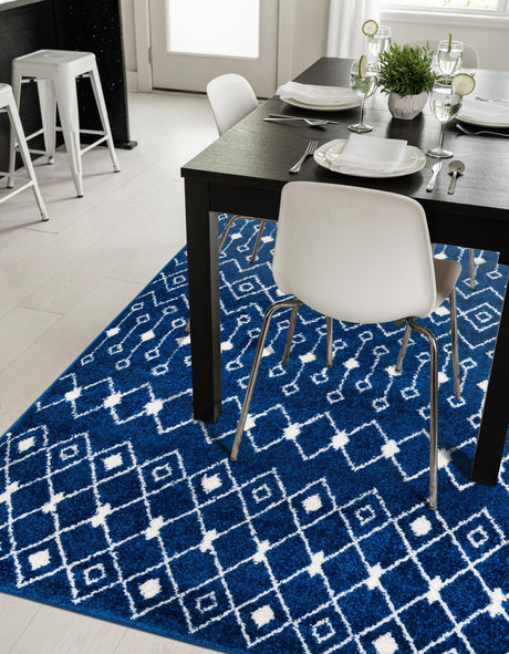 Navy Blue 2' x 3' 1 Tribal Trellis Rectangle Area Rug Geometric Southwestern Inspired Durable Carpet for Home Interior Design for Sale at Rug Engine