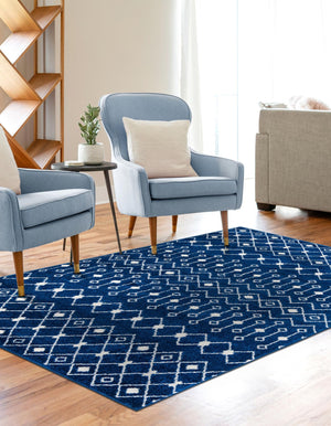 Navy Blue 7' 10 x 10' Tribal Trellis Rectangle Area Rug Geometric Southwestern Inspired Durable Carpet for Home Interior Design for Sale at Rug Engine
