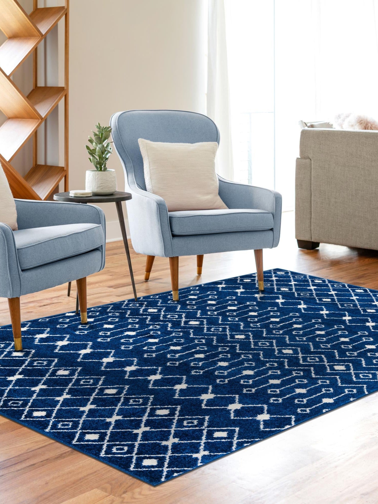 Navy Blue 10' x 13' 1 Tribal Trellis Rectangle Area Rug Geometric Southwestern Inspired Durable Carpet for Home Interior Design for Sale at Rug Engine
