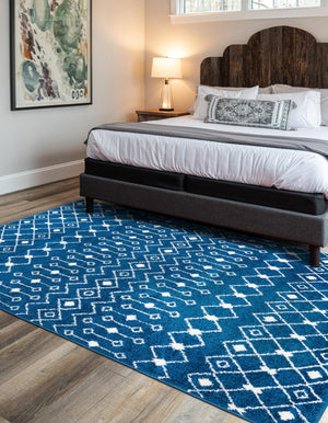 Navy Blue 6' 1 x 9' Tribal Trellis Rectangle Area Rug Geometric Southwestern Inspired Durable Carpet for Home Interior Design for Sale at Rug Engine
