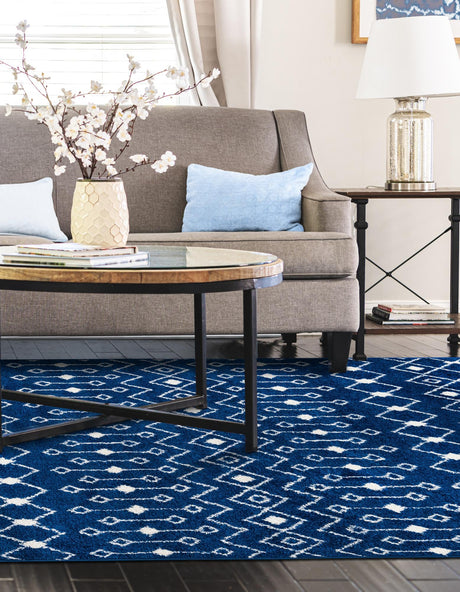 Navy Blue 2' x 3' 1 Tribal Trellis Rectangle Area Rug Geometric Southwestern Inspired Durable Carpet for Home Interior Design for Sale at Rug Engine
