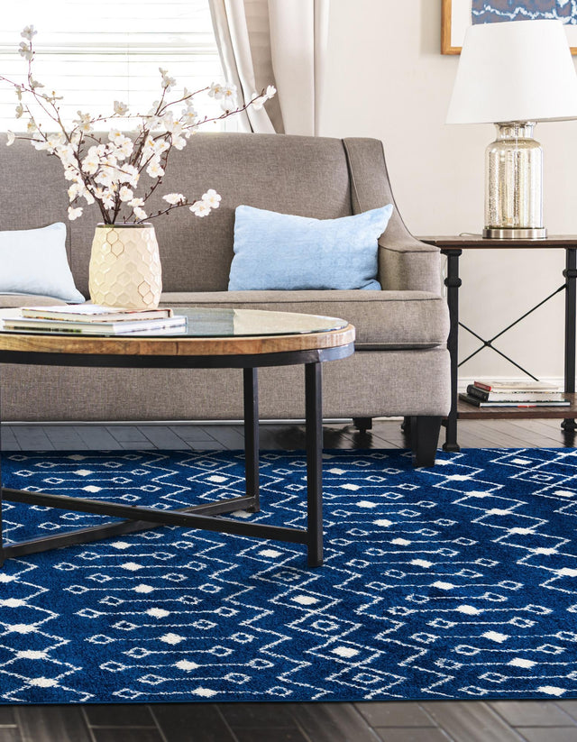 Navy Blue 2' x 3' 1 Tribal Trellis Rectangle Area Rug Geometric Southwestern Inspired Durable Carpet for Home Interior Design for Sale at Rug Engine