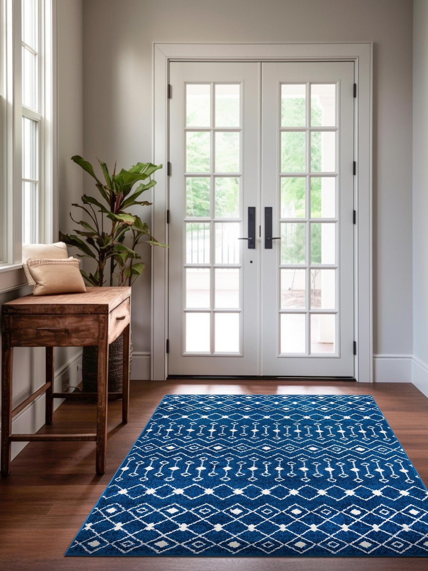 Navy Blue 10' x 13' 1 Tribal Trellis Rectangle Area Rug Geometric Southwestern Inspired Durable Carpet for Home Interior Design for Sale at Rug Engine