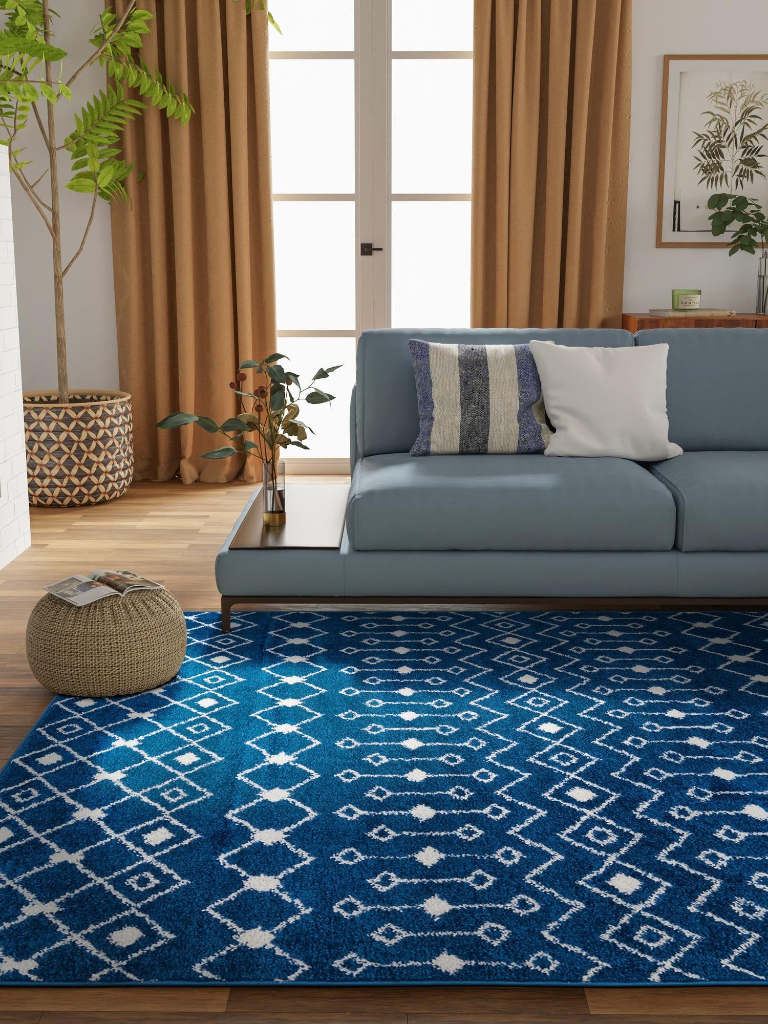 Navy Blue 10' 8 x 14' Tribal Trellis Rectangle Area Rug Geometric Southwestern Inspired Durable Carpet for Home Interior Design for Sale at Rug Engine