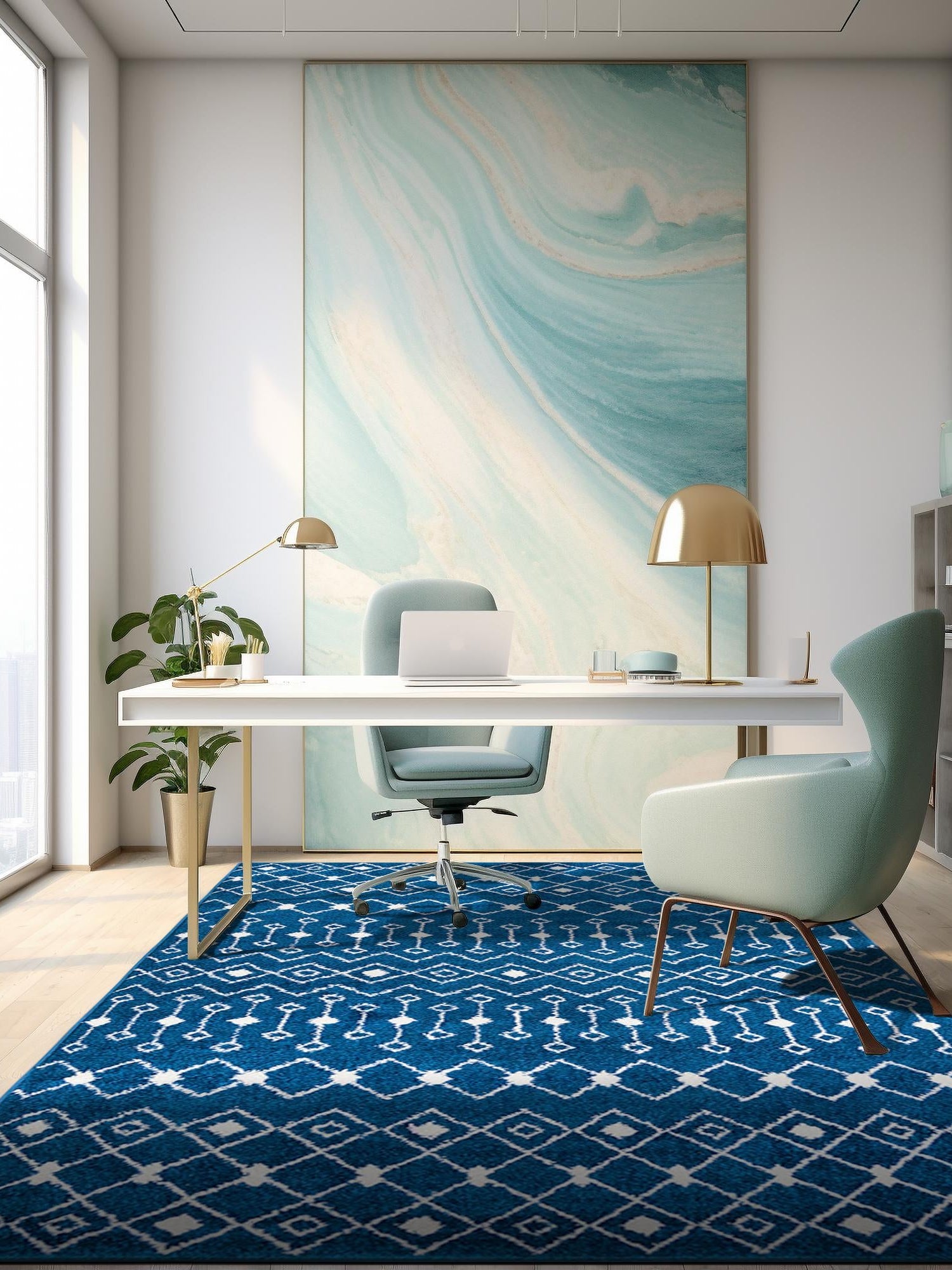 Navy Blue 10' x 13' 1 Tribal Trellis Rectangle Area Rug Geometric Southwestern Inspired Durable Carpet for Home Interior Design for Sale at Rug Engine