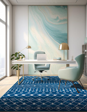 Navy Blue 10' x 13' 1 Tribal Trellis Rectangle Area Rug Geometric Southwestern Inspired Durable Carpet for Home Interior Design for Sale at Rug Engine