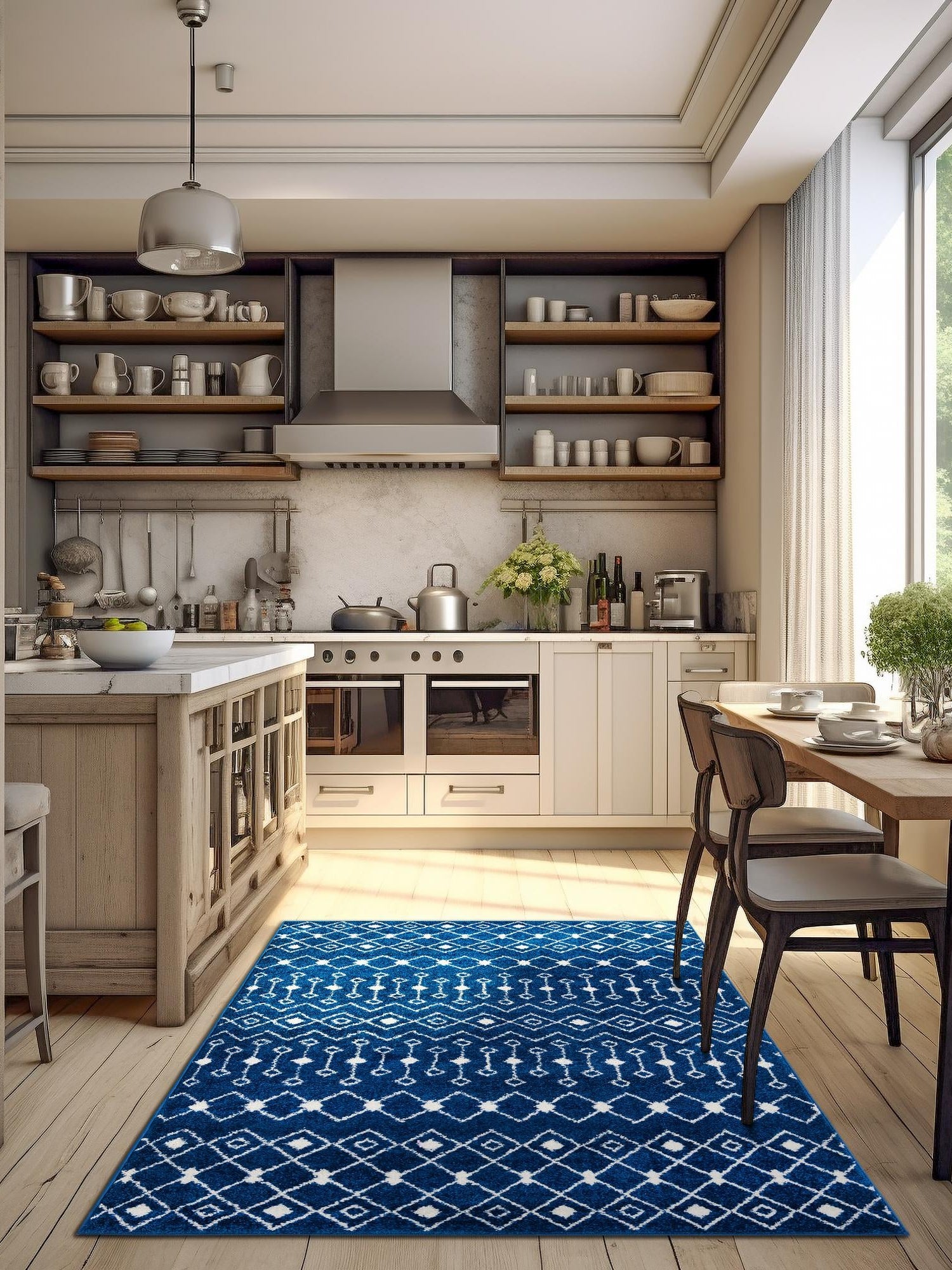 Navy Blue 10' 8 x 14' Tribal Trellis Rectangle Area Rug Geometric Southwestern Inspired Durable Carpet for Home Interior Design for Sale at Rug Engine