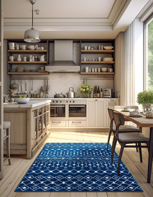 Navy Blue 7' 10 x 10' Tribal Trellis Rectangle Area Rug Geometric Southwestern Inspired Durable Carpet for Home Interior Design for Sale at Rug Engine